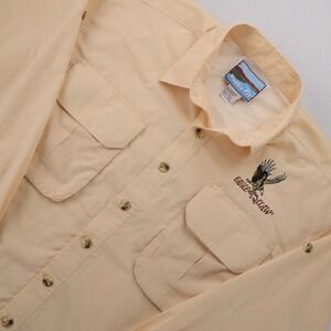 Pacific Fly Eagle Claw Mens L Tan Long Sleeve Button Up Fishing Shirt Mesh Vent